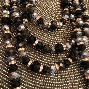 Black glass beads necklace three strand